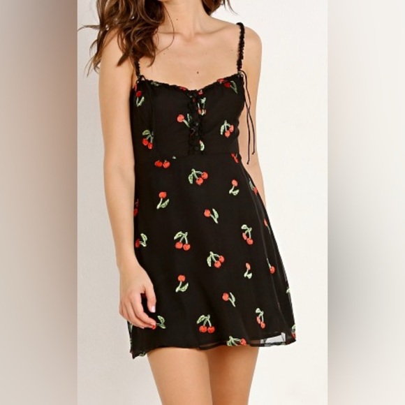 For Love & Lemons Cherry Twist Tank Mini Dress Cherry Burnout Black Size Large - Picture 3 of 9